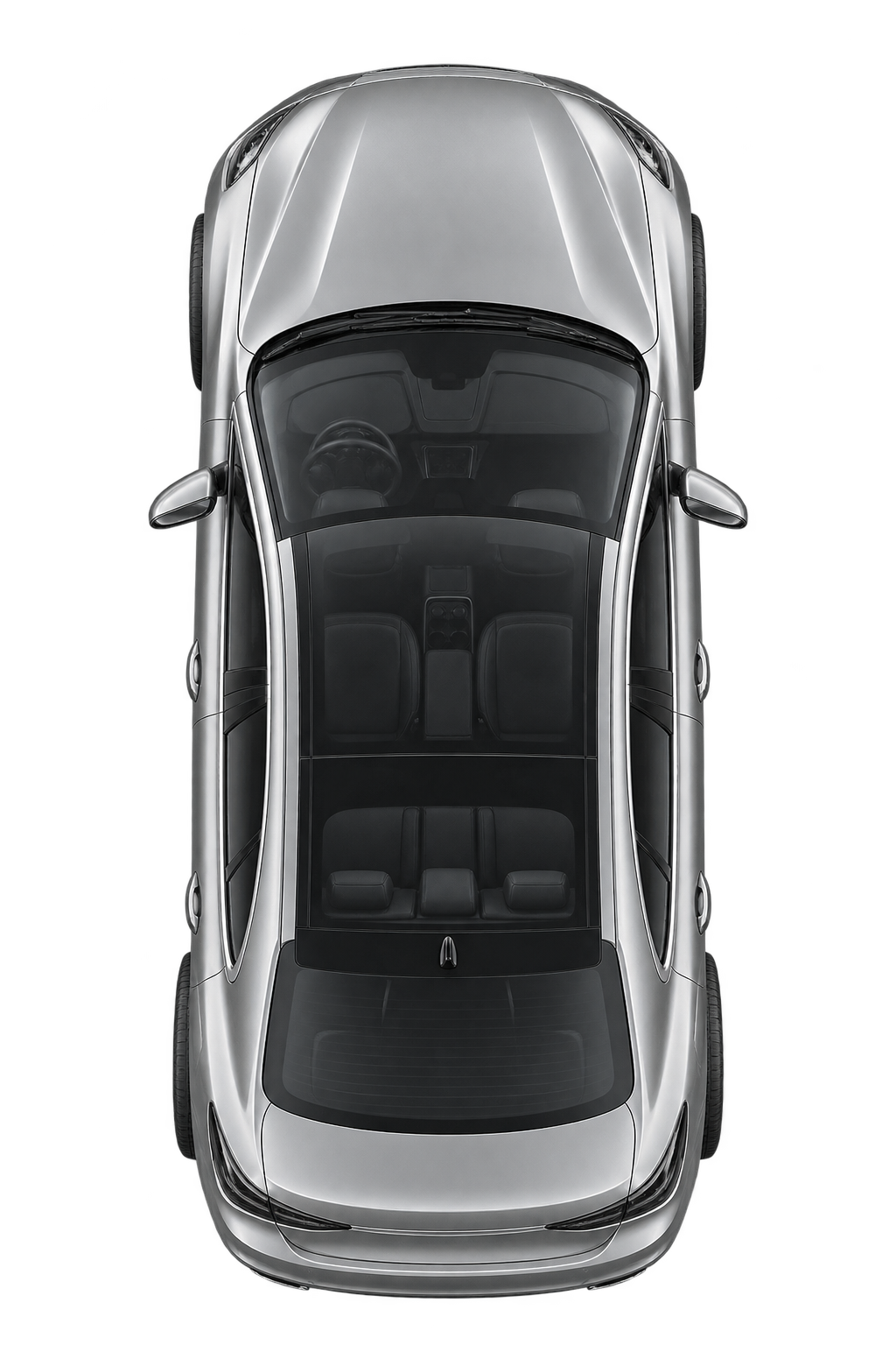 Vista superior ilustrativa de um automóvel prateado